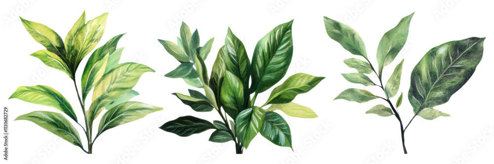 Fototapeta premium Lush Green Foliage Tropical Leaves Botanical Illustration Spring Greens Nature Photography