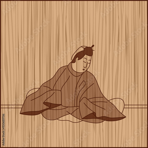 木彫り風正方形百人一首　中納言家持
