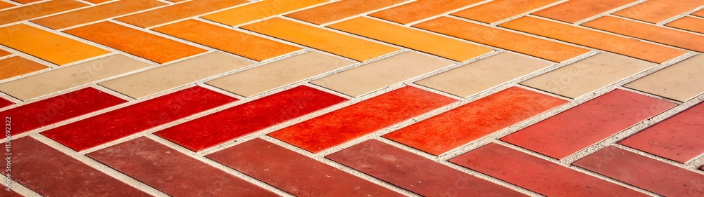 Fototapeta premium Abstract geometric brick pattern with colorful gradient hues, suitable for architectural or creative design projects