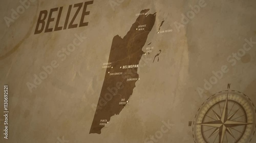 Vintage Map of BELIZE with states Borders and Major Cities Positions photo