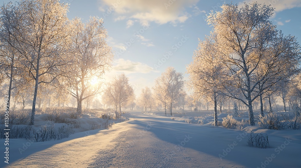 Obraz premium Beautiful trees in a winter landscape during early morning
