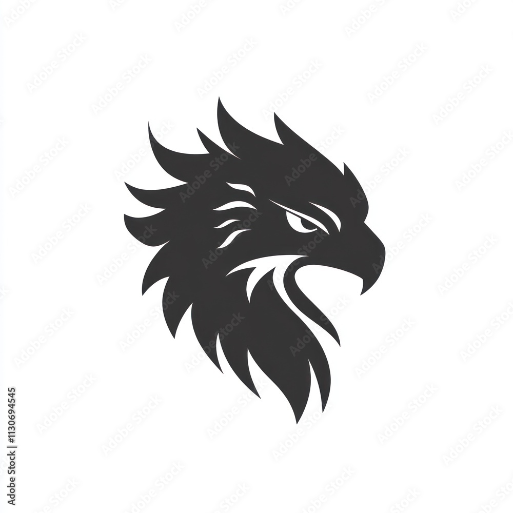 Fototapeta premium Stylized eagle head silhouette, black on white background.