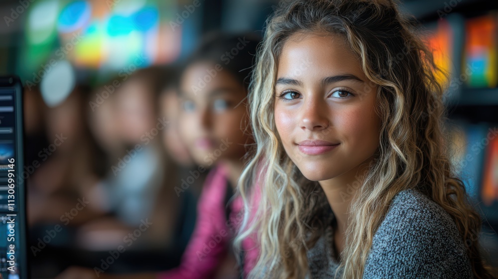 Fototapeta premium Engaging Student in Digital Education Setting