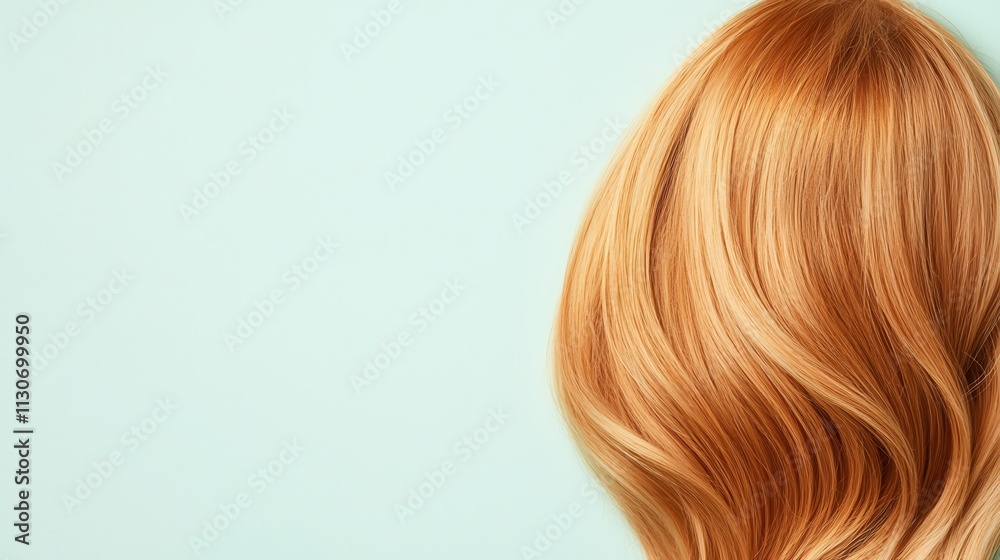 Fototapeta premium Hair Damage Repair Concept. Shiny wavy ginger hair against a soft pastel background.