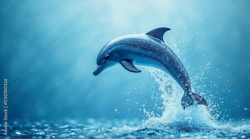 Obraz premium Delfín saltando sobre el agua en un entorno marino azul