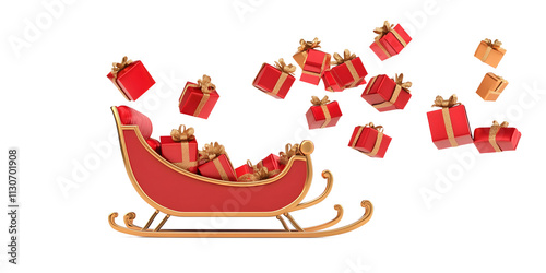 Festive 3D render showcasing a Christmas sleigh filled with colorful gifts, symbolizing joy and celebration during holidays.