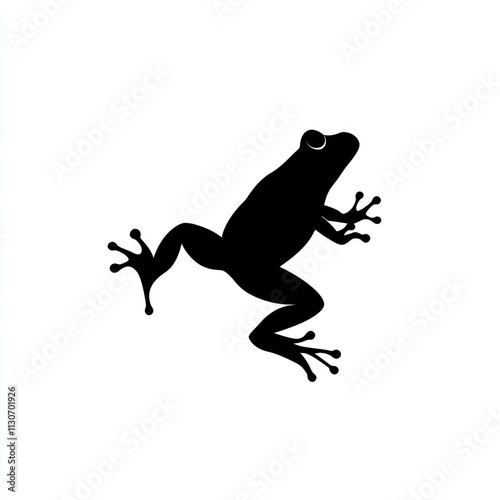 Black silhouette of a frog in a jumping pose on white background. photo