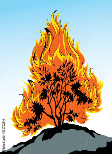 Burning bush. Vector drawing icon