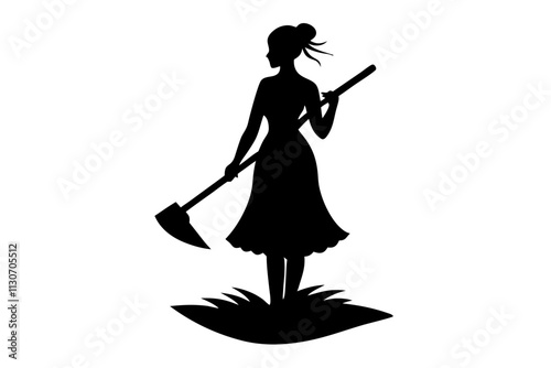 silhouette of a girl with a Hoe