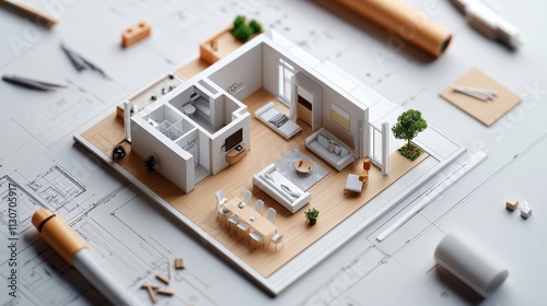 Urban architectural plan modern apartment blueprint aerial view