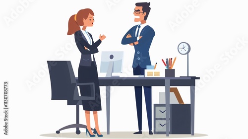 Angry Boss Scolding Employees on Smartwatch - Professional Workplace Conflict Concept