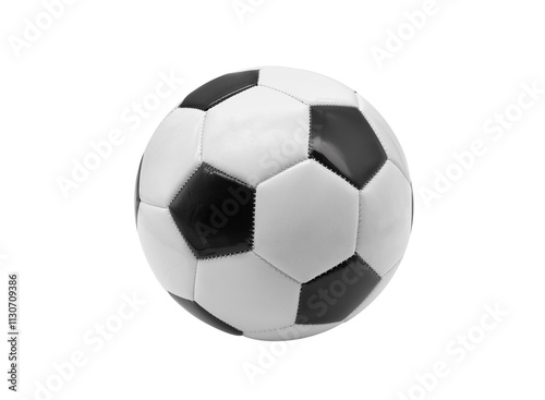 Soccer ball stitched leather. Classic black and white football isolated on white background.