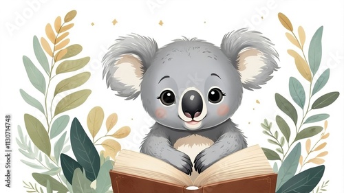 Charming folk art of a cute koala peacefully resting on a tree branch. photo