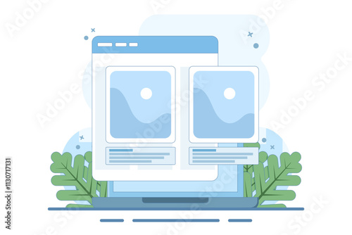 mobile photography app concept, social networking app photo comments on mobile or online community service image sharing on smart phone. flat vector illustration on background.