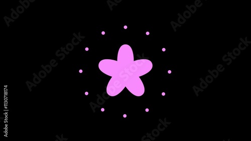 Burst animated pink flower shape on black background. Burst motion graphic element