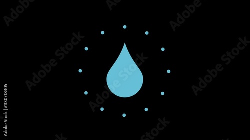 Burst animated blue water shape on black background. Burst motion graphic element