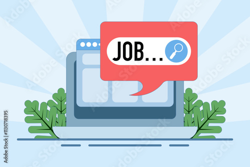 Concept of Online job search on website, web page with job alerts. Search vacancies in search bar. Career, find opportunities, job positions. Online recruitment service. Flat vector illustration.