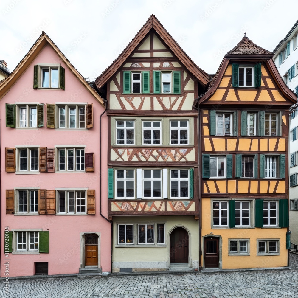 Fototapeta premium Medieval facades city promenade, Zurich