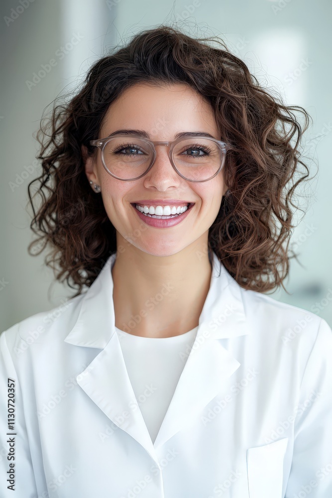 Obraz premium A smiling adult wearing clear aligners in a professional office setting.