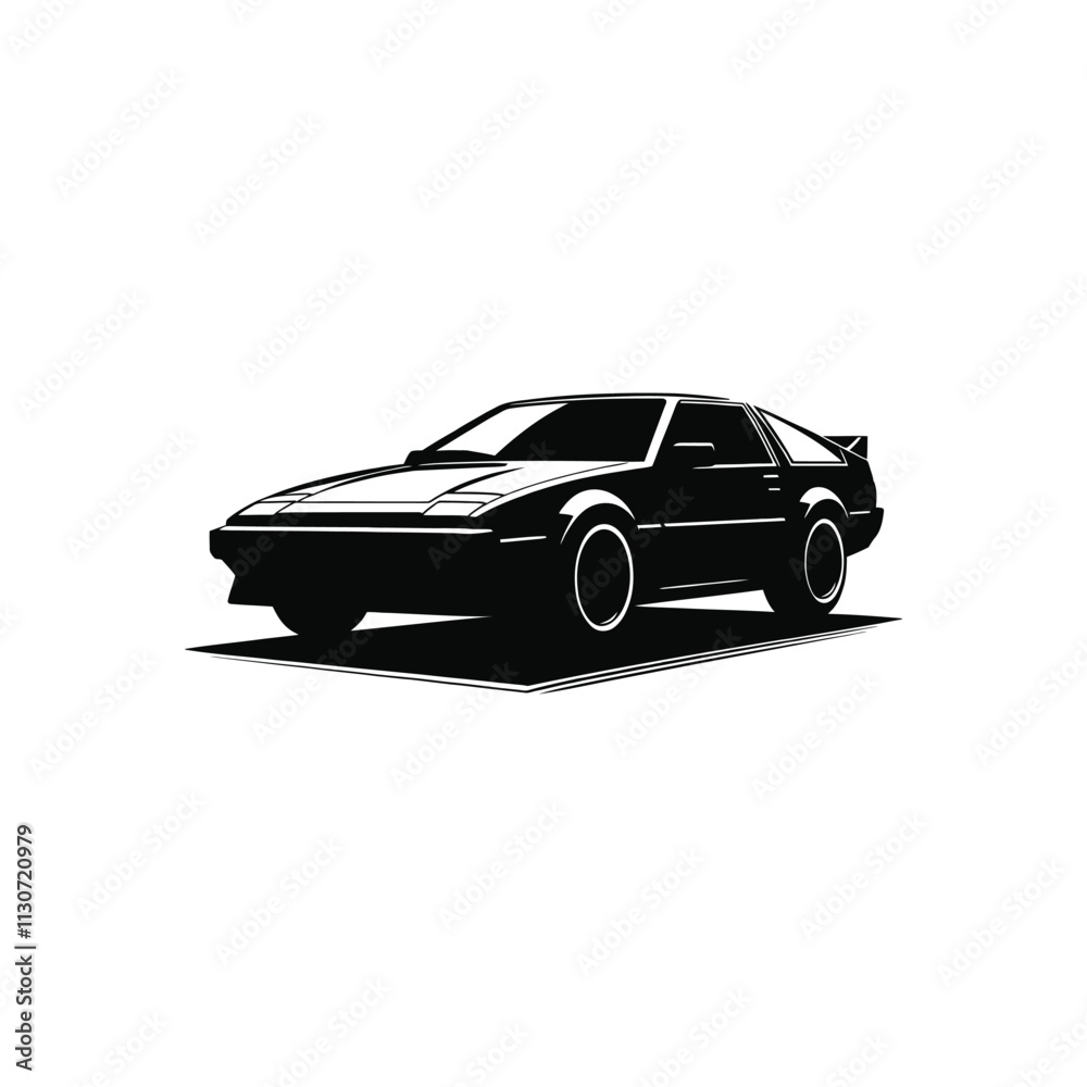 Naklejka premium Classic 80s Style Sports Car Black and White Vector Illustration