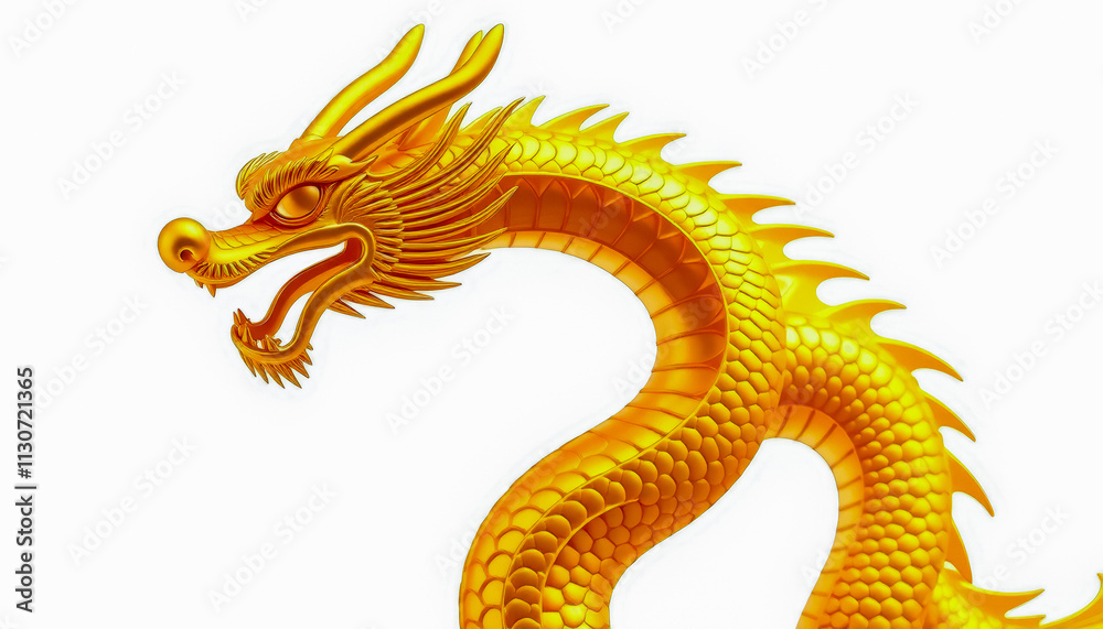 Fototapeta premium A golden dragon sculpture detailed in intricate patterns, representing strength, power, and good fortune in Chinese tradition.