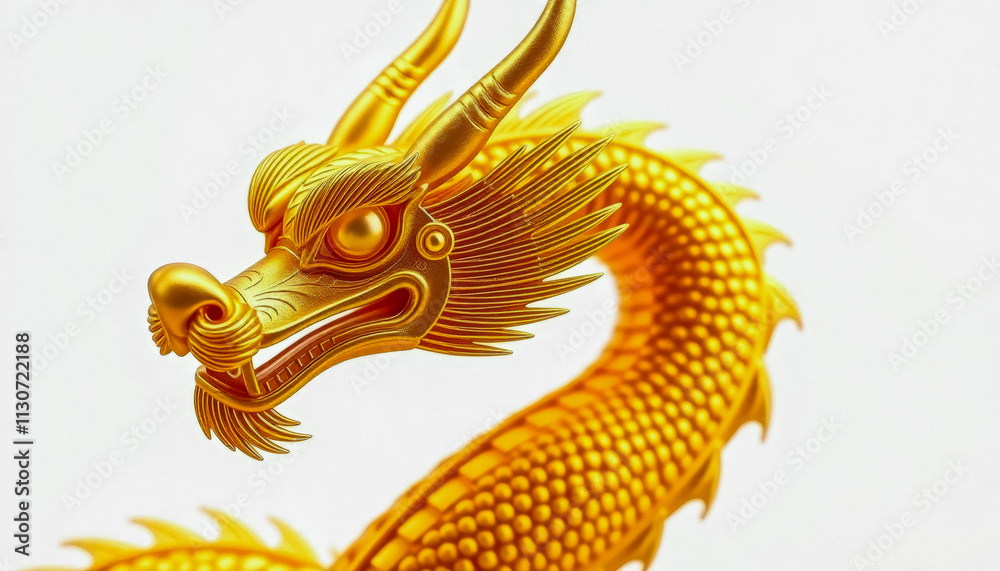 Fototapeta premium A golden dragon sculpture detailed in intricate patterns, representing strength, power, and good fortune in Chinese tradition.