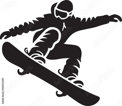 Snowboarder mid-trick silhouette vector illustration