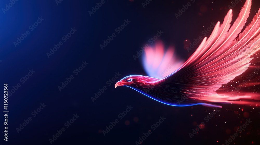 Fototapeta premium Futuristic firebird soaring through vibrant, high tech atmosphere