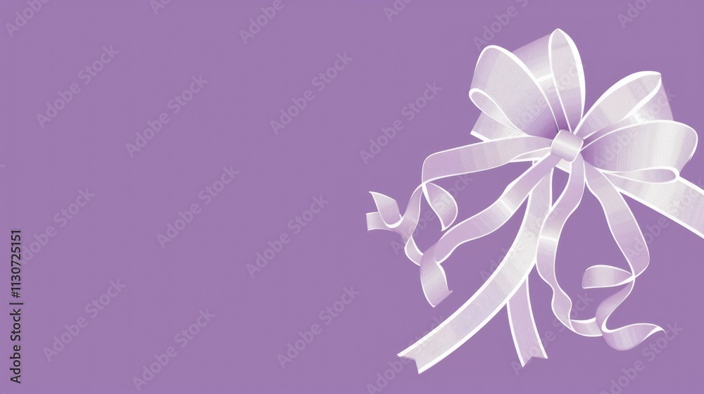 Fototapeta premium White ribbon bow on purple background, a simple design