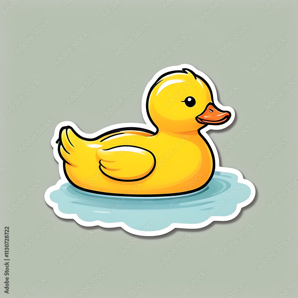 Fototapeta premium playful yellow rubber duck sticker icon illustration