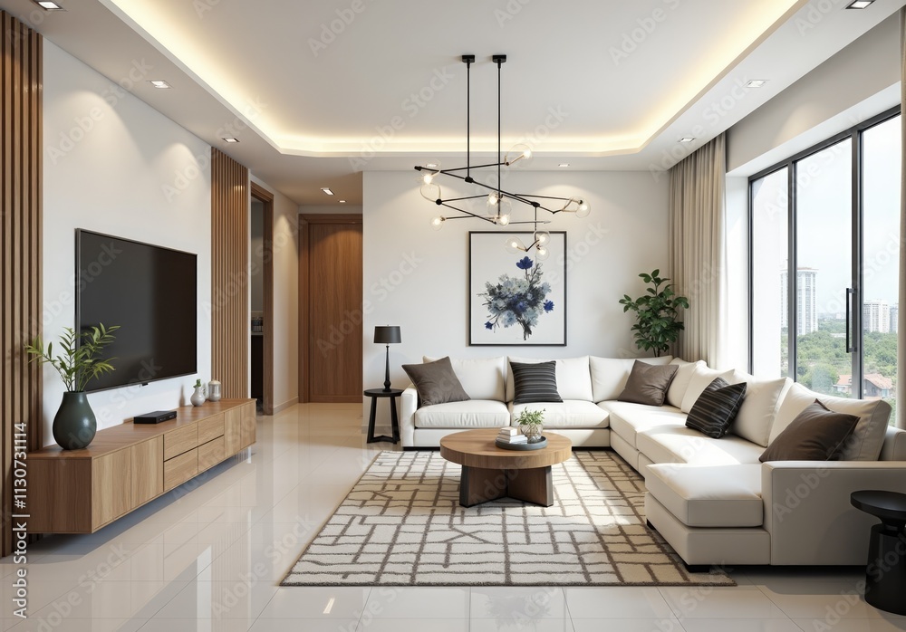 Fototapeta premium Interior of modern living room panorama 3d rendering 