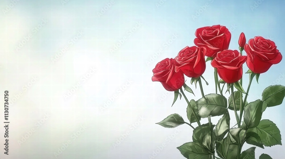 Fototapeta premium A bouquet of vibrant red roses against a soft, blurred background, symbolizing love and beauty.