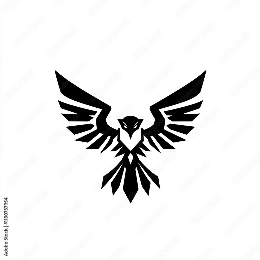 Obraz premium Fierce black eagle with wings spread wide, isolated on white background.