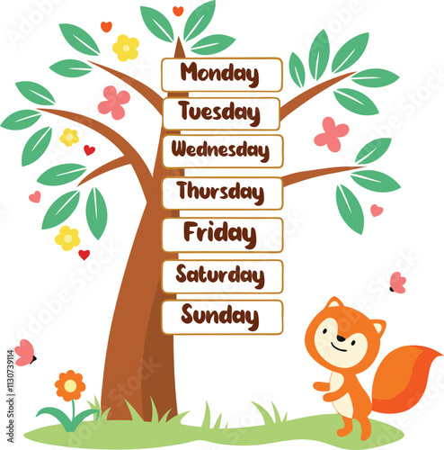 Days of the Week Tree Illustration: Fun and Educational Design for Kids

