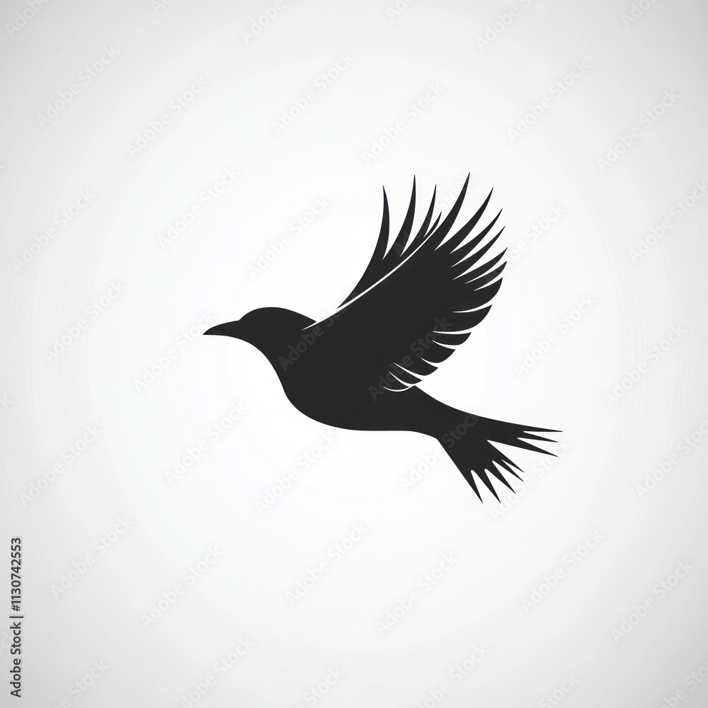 Obraz premium Simple black silhouette of a bird in flight.