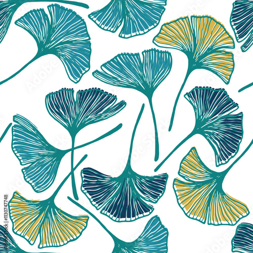 Ginkgo leaves in artistic style vector seamless design.