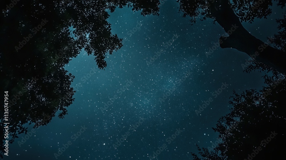Obraz premium starry night sky viewed through tree branches