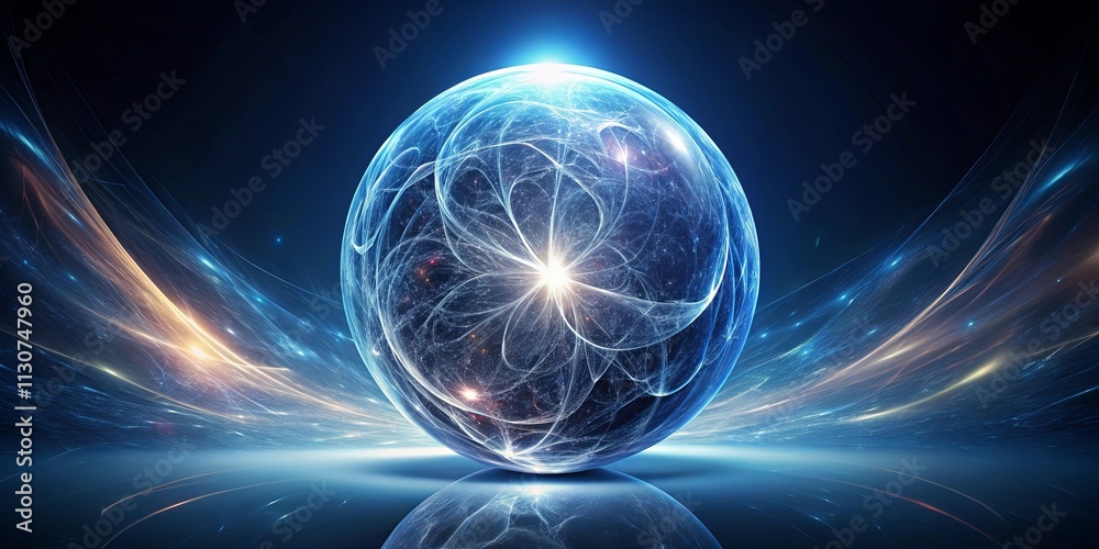 Obraz premium Luminous Orb of Energy, Celestial Sphere with Glowing Trails and Abstract Light Streaks