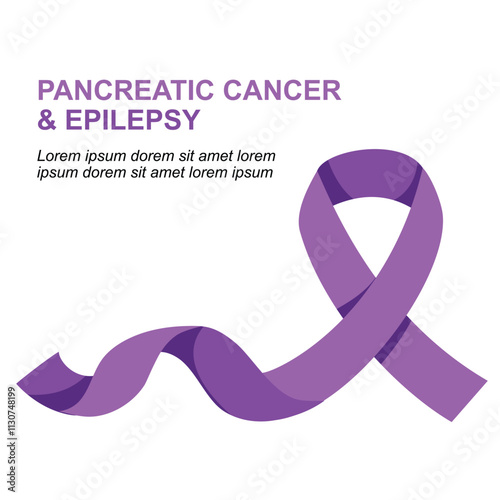 Purple ribbon is a symbol for support for pancreatic cancer and epilepsy awareness. Healthcare and medicine concept. 