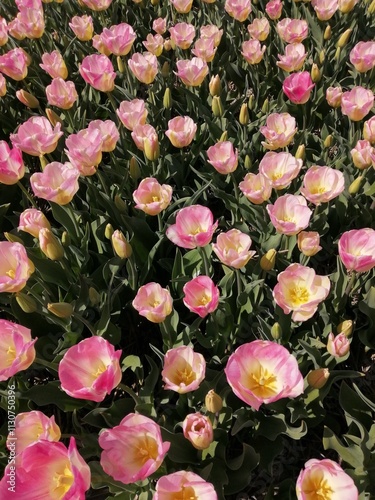 Wallpaper Mural Flower bed of white/pink flowers blooming in sun Torontodigital.ca