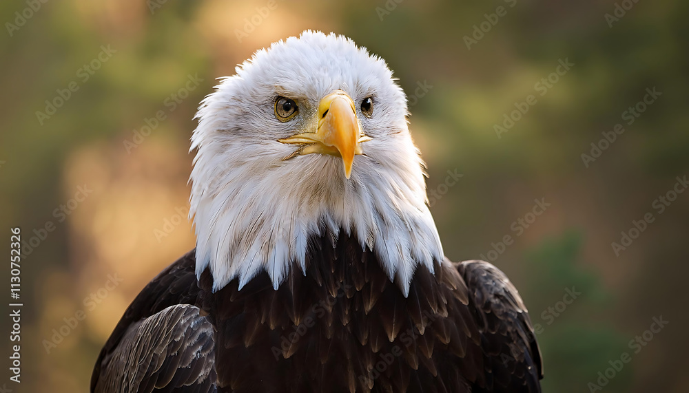 Fototapeta premium Majestic Bald Eagle in Focused Forest Perch