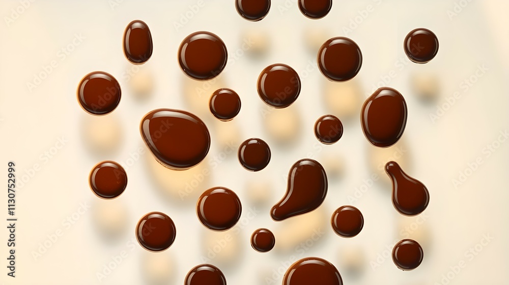 Obraz premium Small chocolate drops scattered on a white background.