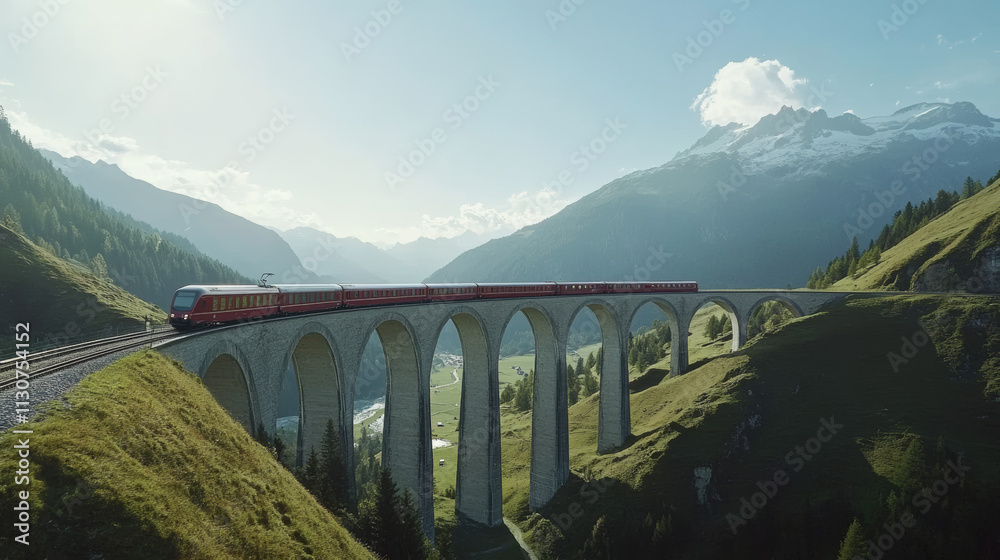 Fototapeta premium Train traveling on the bridge