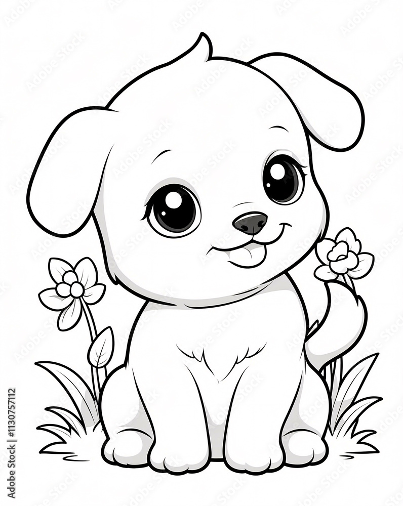 Obraz premium Sweet and Playful Puppy Line Art for Children Fun and Creative Coloring Book Activities