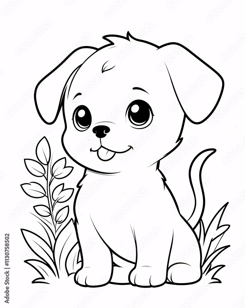 Fototapeta premium Cute and Playful Puppy Line Art for Children Fun Coloring Book with Easy to Color Outlines