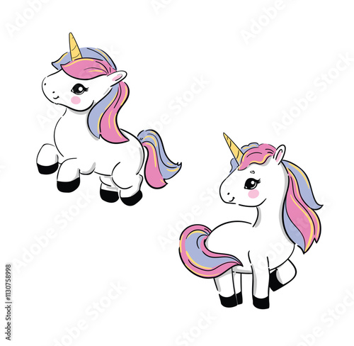 Hand Drawn Unicorn Cute Kids Illustration Vector, Trendy design for fashion graphics, t-shirt prints, posters, stickers