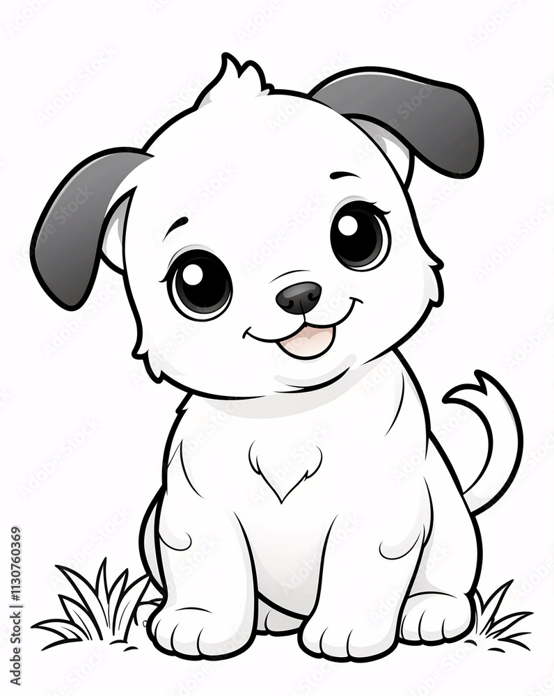 Fototapeta premium Easy Puppy Drawing in Line Art Style for Kids Coloring Book with Fun and Joyful Elements