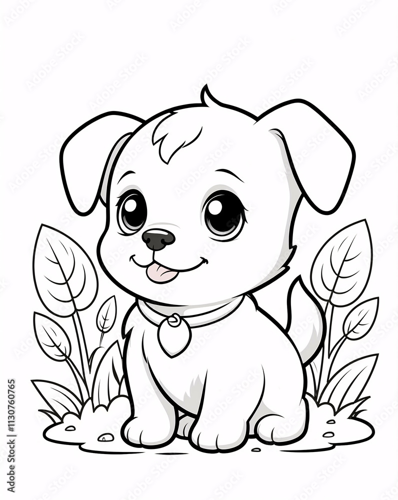 Fototapeta premium Fun Line Art Drawing of a Cute Puppy for Children Coloring Book with Simple Designs and Playful Vibes