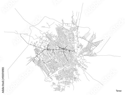 Taraz city map with roads a...