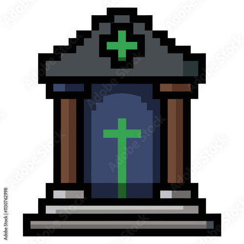 Pixel Art Tombstone with Cross   Retro Digital Grave Marker in 8 bit Style